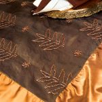 Cocoa Beaded Leaf Organza